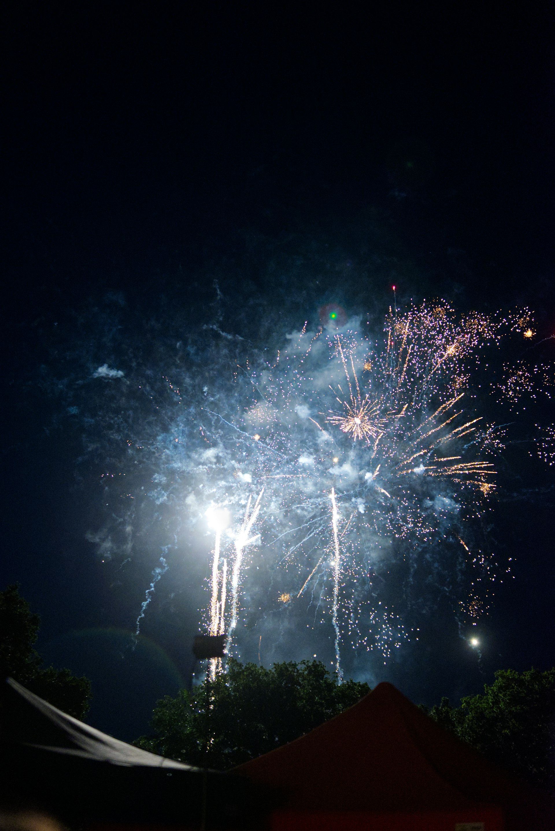 Fireworks light up the night sky.